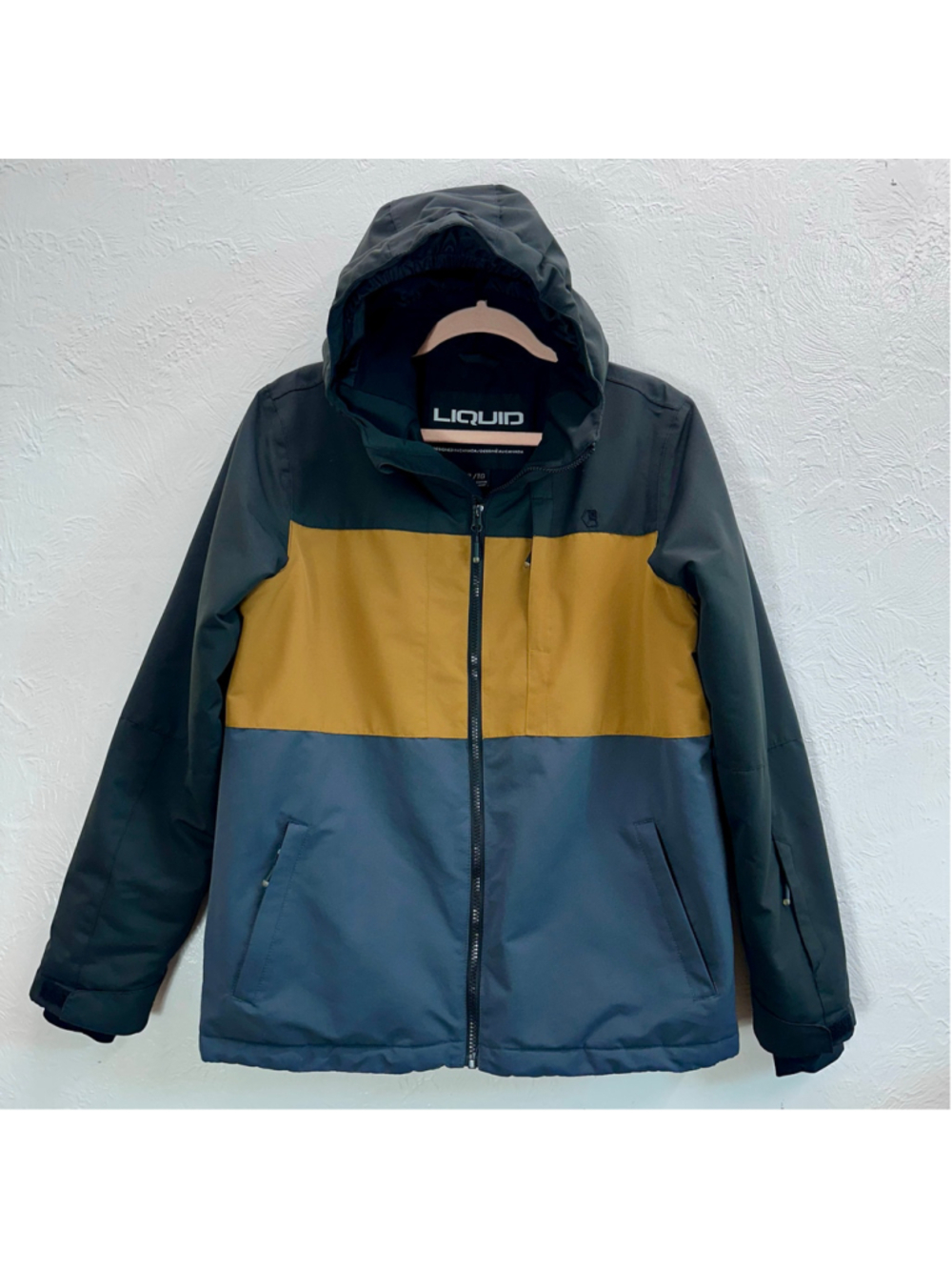 Liquid Insulated Ski Snowboard Jacket Colorblock Black Mustard Slate Blue Men XL